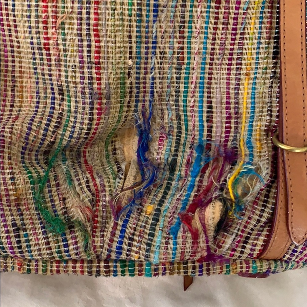 FLAWED Vintage MZ Wallace Multicolor Raw Silk and Leather  Bag - Picture 3 of 9